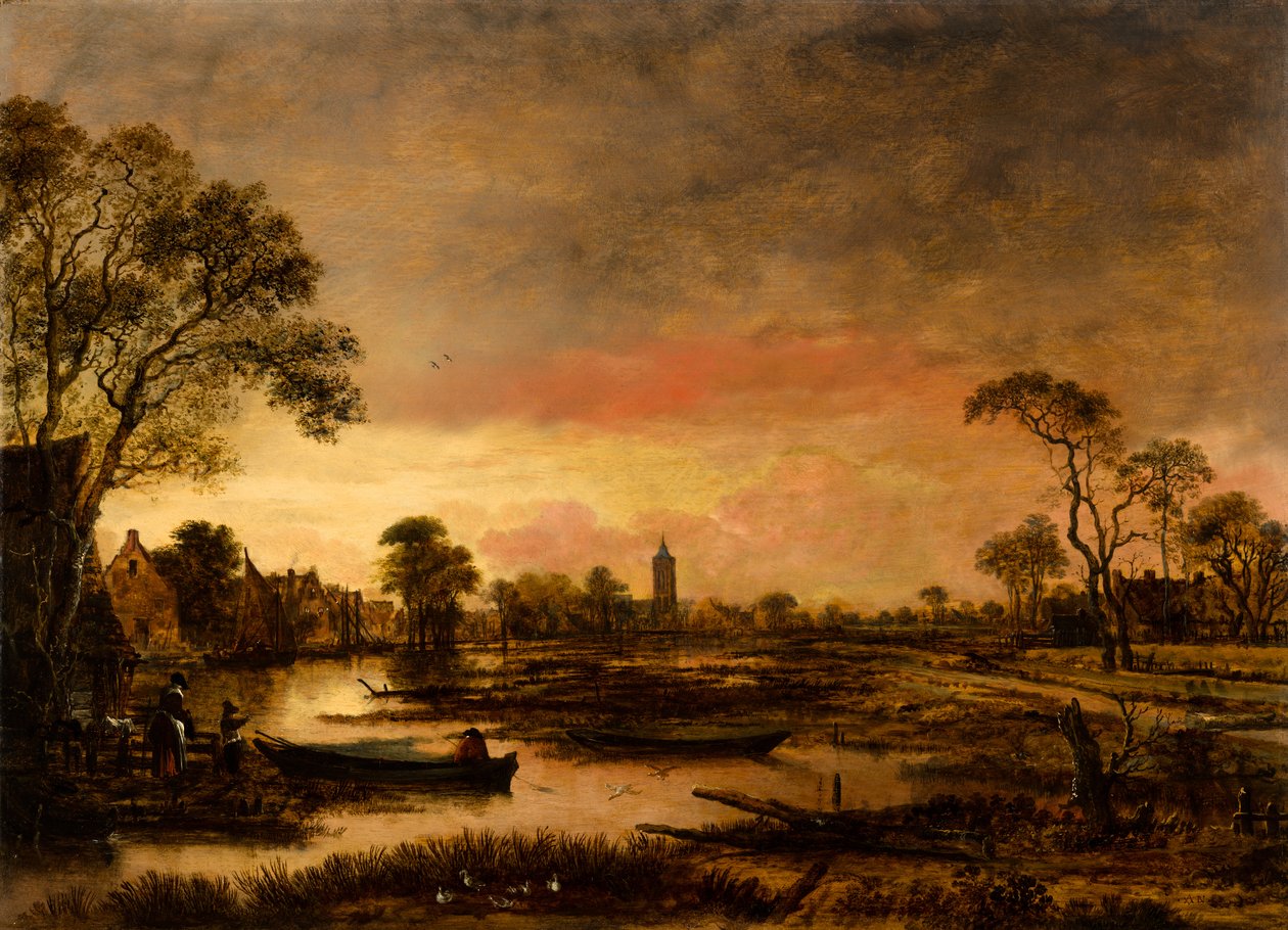 Flodlandskab af Aert van der Neer