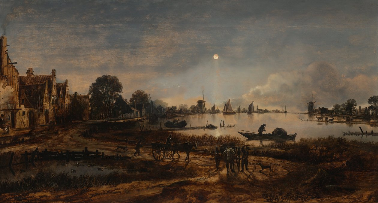 River View ved Moonlight af Aert van der Neer