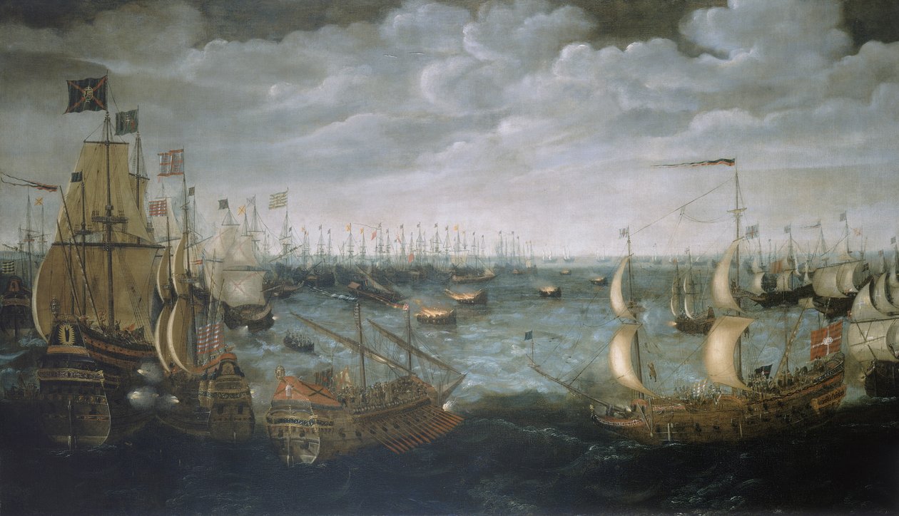 Affyring af brandskibe mod den spanske armada, 7. august 1588, ca. 1590 (olie på lærred) af Aert Anthonisz