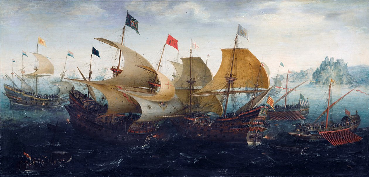 Slaget ved Cadiz (hollandske og engelske skibe angriber den spanske armada) af Aert Anthoniszoon