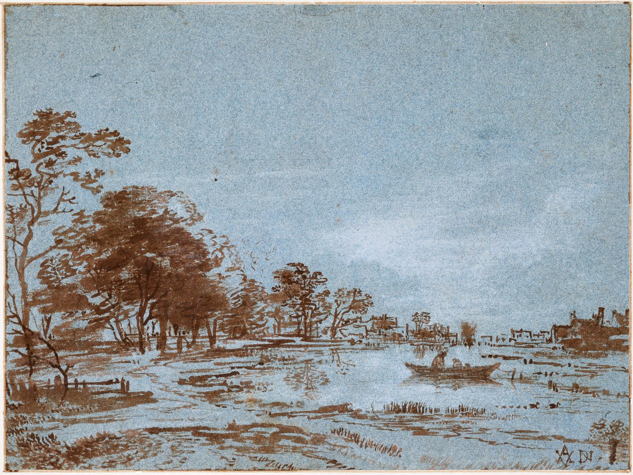 Flodlandskab ved måneskin, ca. 1650-1660 af Aert van der Neer
