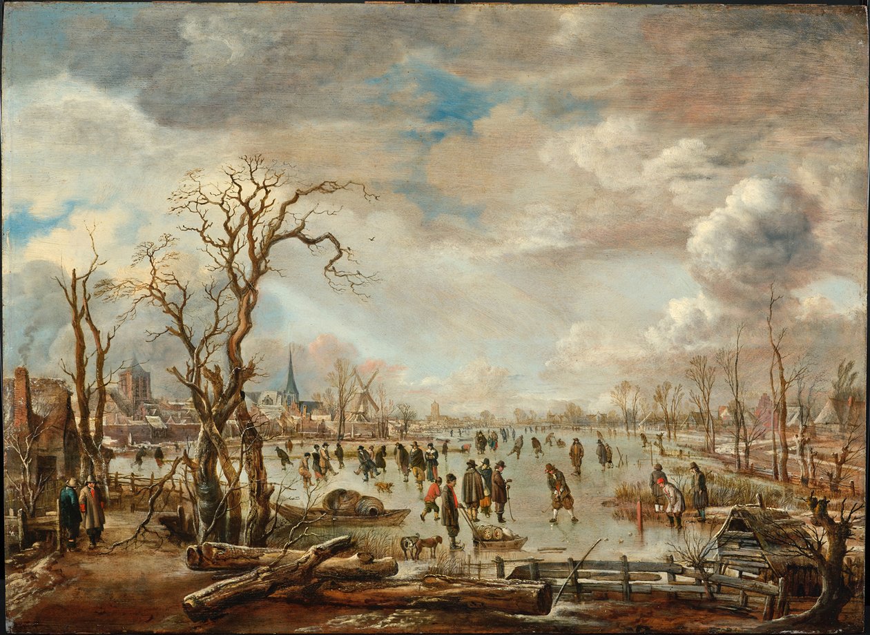 Vinterlandskab med isfornøjelser, ca. 1655 af Aert van der Neer