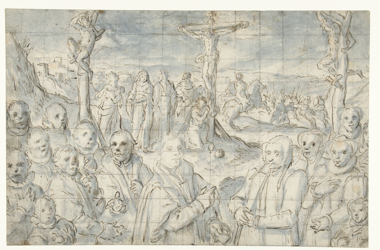Korsfæstelse med en grundlægger og hans familie af Aert Pietersz.