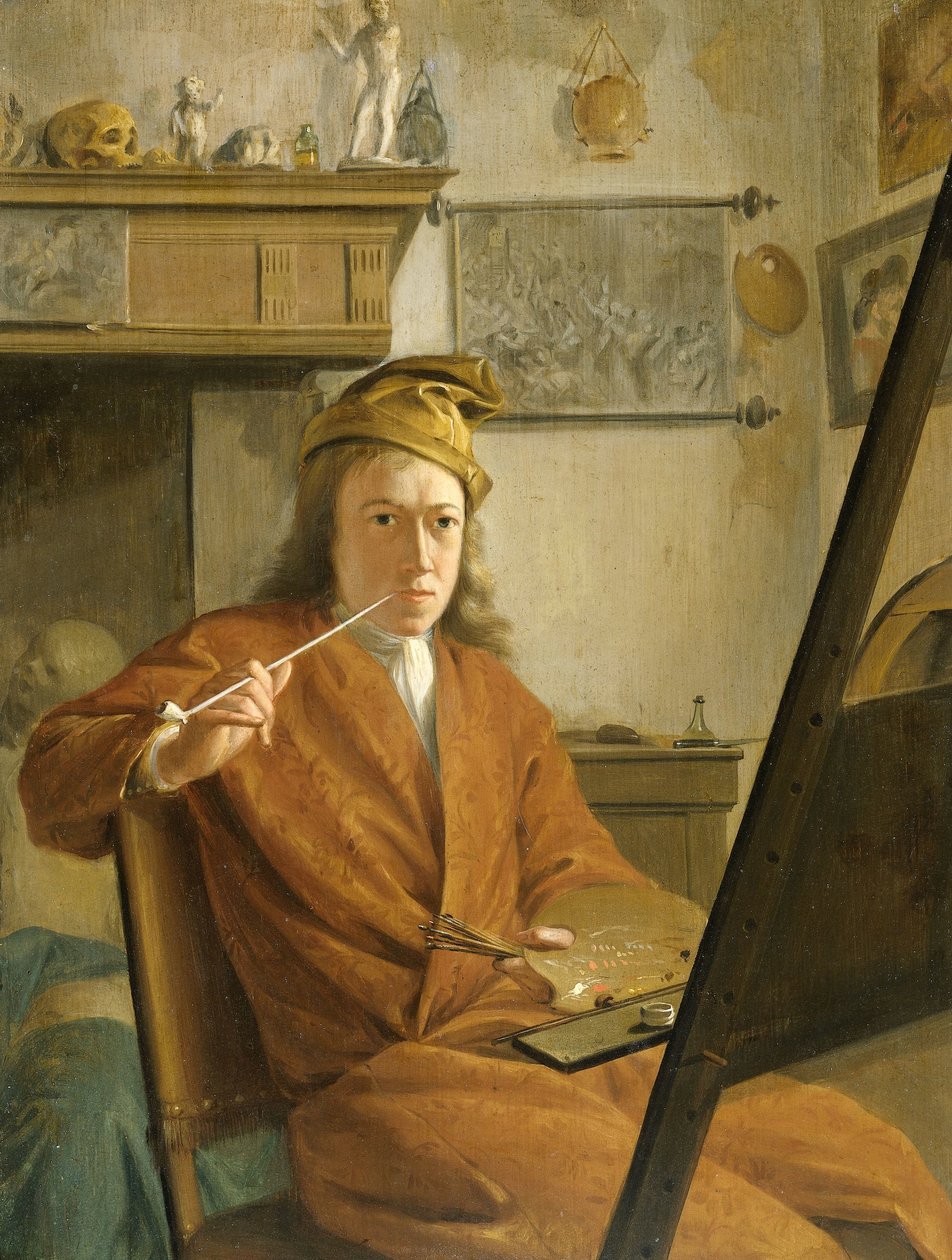 Portræt af en maler, måske kunstneren selv af Aert Schouman (attributed to)