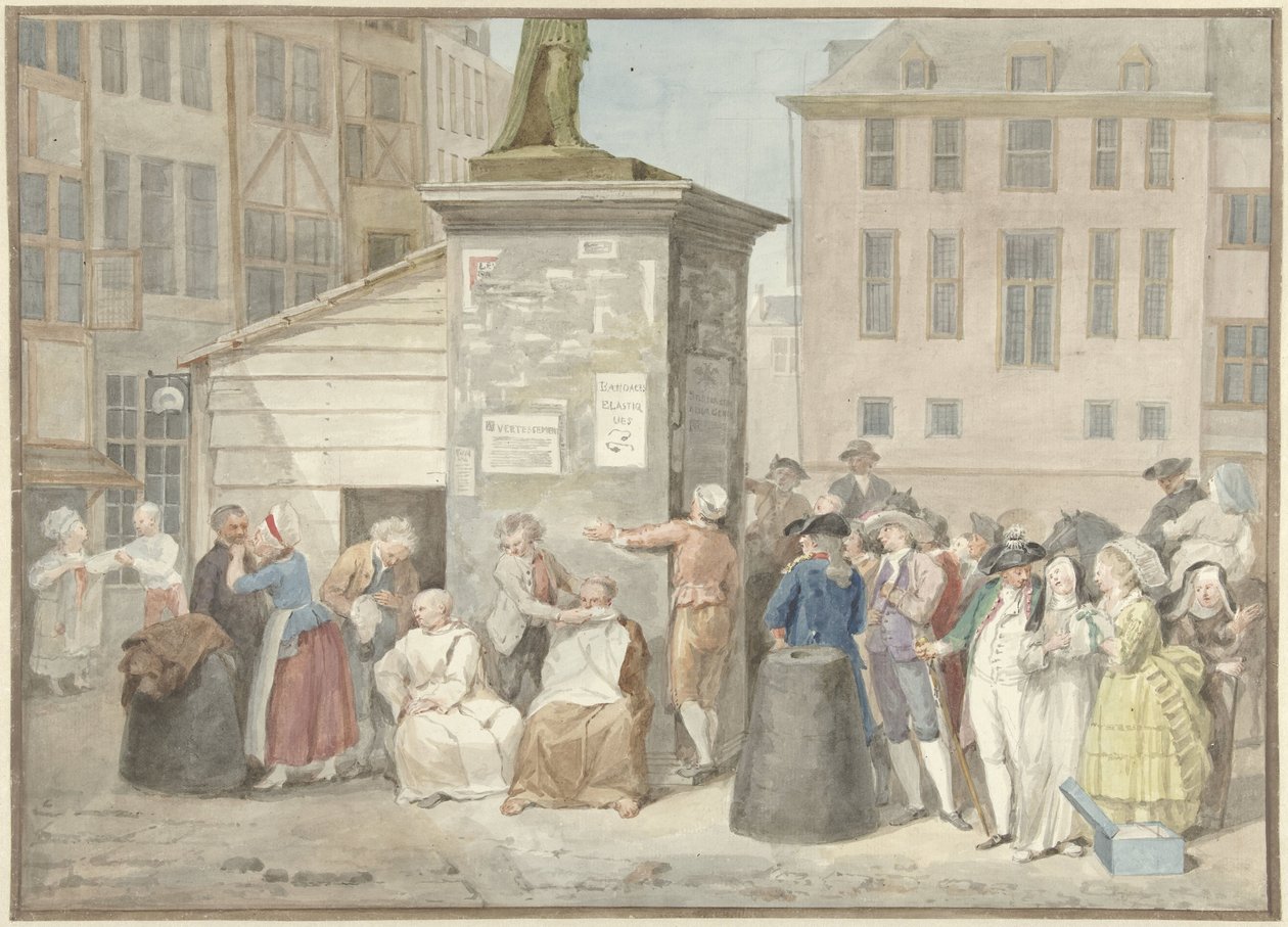Plads med munke og nonner under revolutionen i Belgien, 20. oktober 1787 af Aert Schouman (signed by artist)