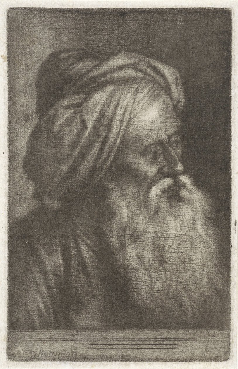 Buste af en mand iført turban af Aert Schouman