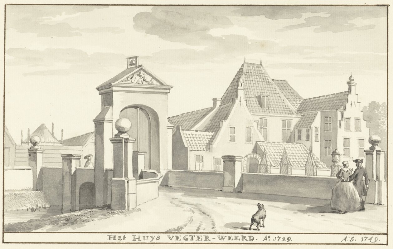 Havezathe Vechterweerd nær Zwolle i 1729 Het HUYS VEGTER-WEERD Ao 1729 (titel på objekt) af Aert Schouman