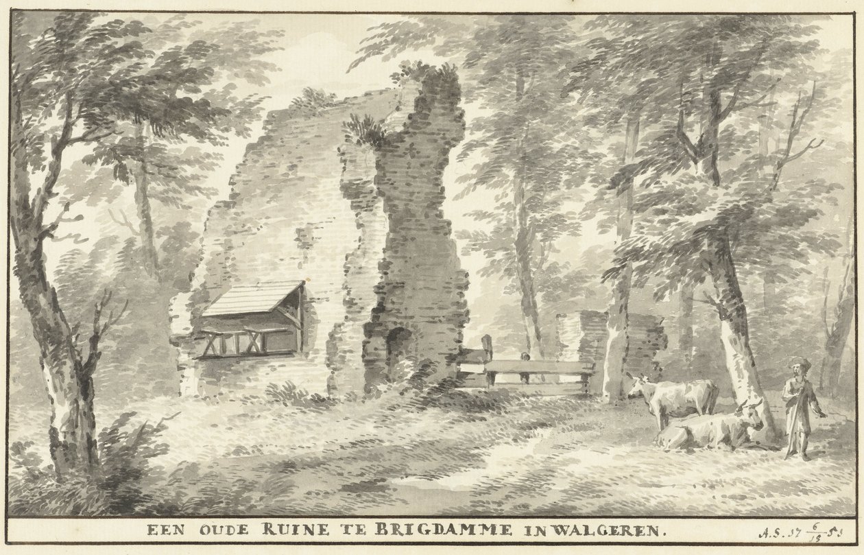 Ruiner ved Brigdamme på Walcheren En gammel ruin ved Brigdamme i Walgeren (titel på objekt) af Aert Schouman