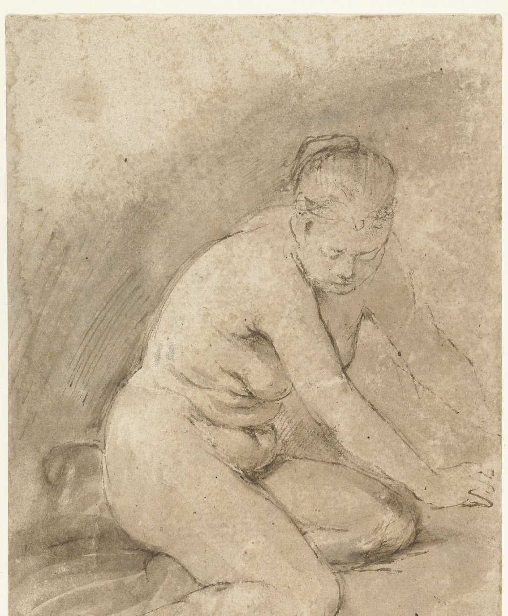 Knælende nøgen kvinde med strakte arme af Aert de Gelder (attributed to)
