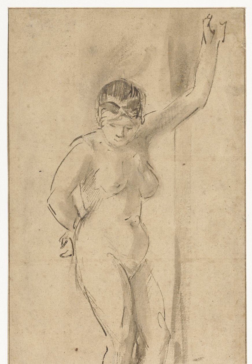 Stående nøgen kvinde med løftet arm af Aert de Gelder (attributed to)