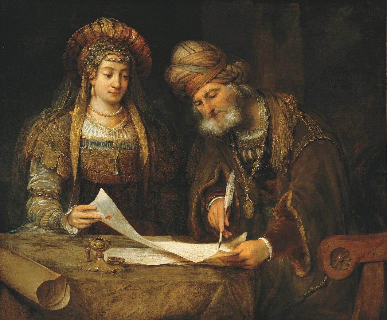 Esther og Mordechai, 1675 af Aernt de Gelder