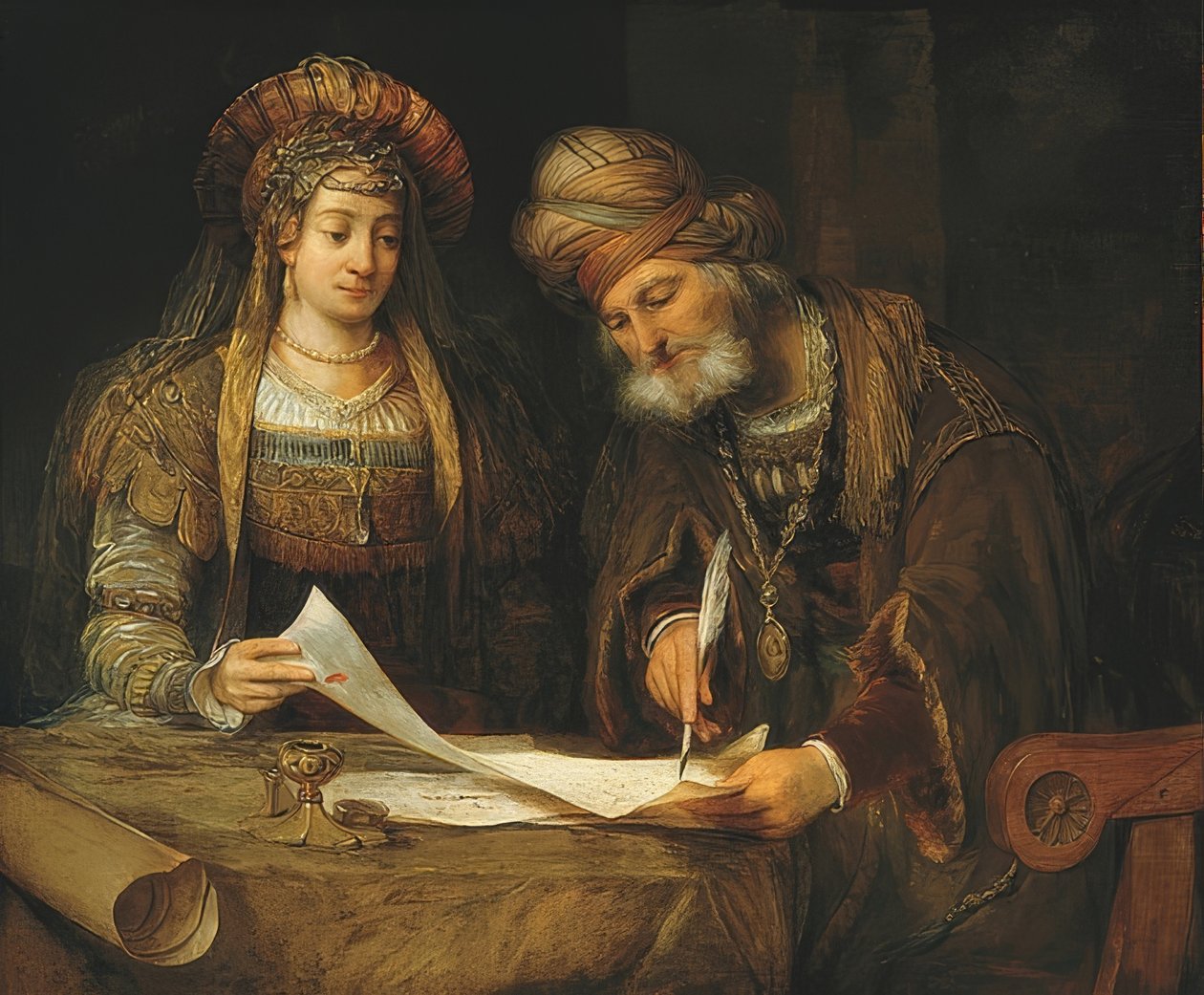 Esther og Mordokaj. 1675 af Aernt de Gelder