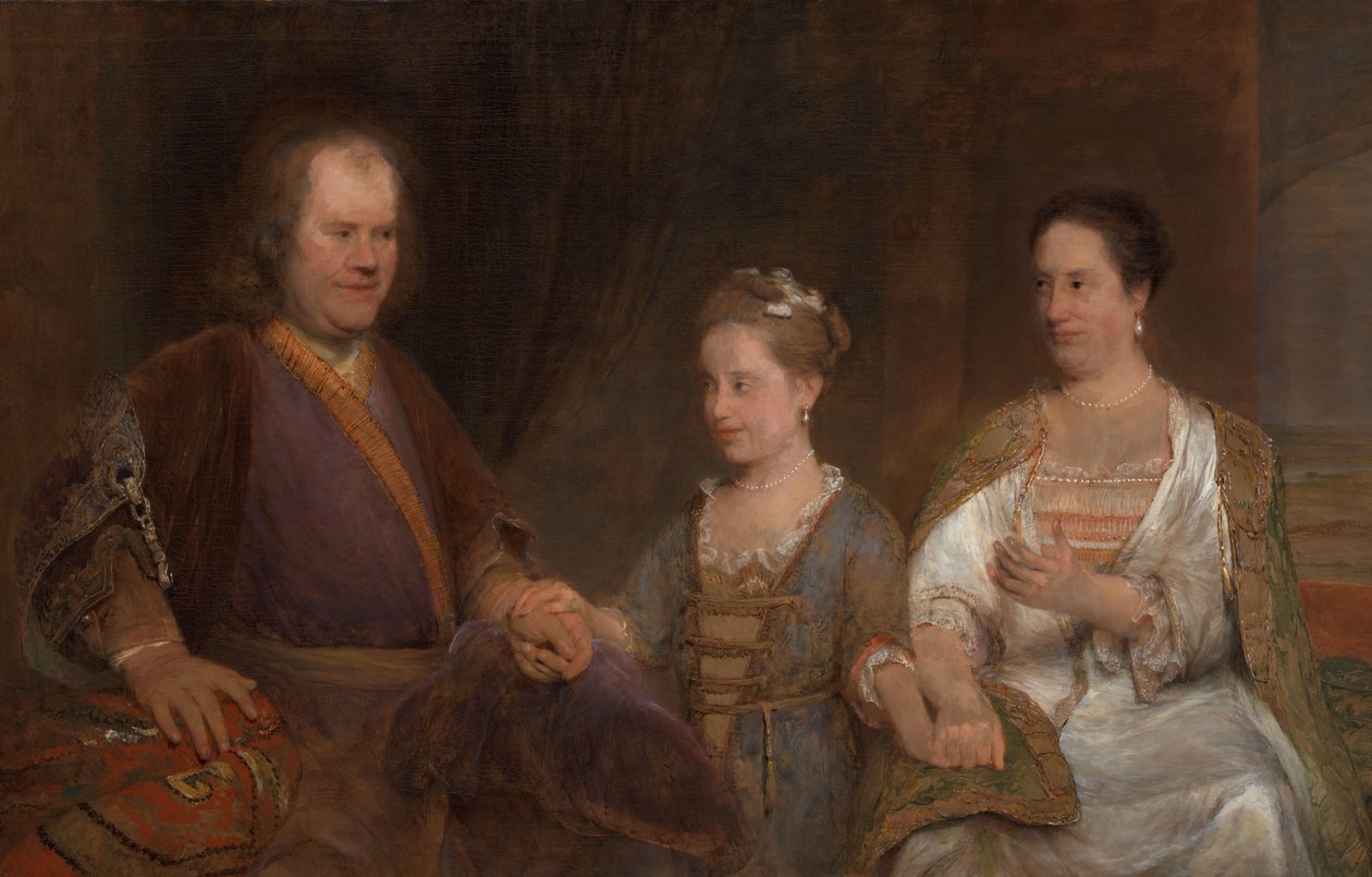 Hermanus Boerhaave (1668-1738), professor i medicin ved universitetet i Leiden, med sin kone Maria Drolenvaux (1686-1746) og deres datter Johanna Maria (1712-91) af Aernt de Gelder