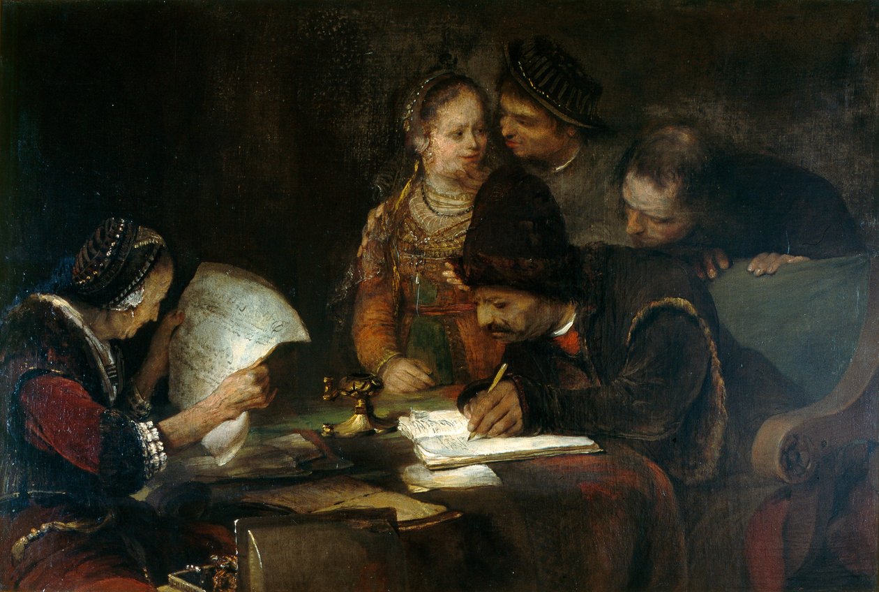 Ægteskabskontrakten, ca. 1670 (olie på lærred) af Aert de Gelder