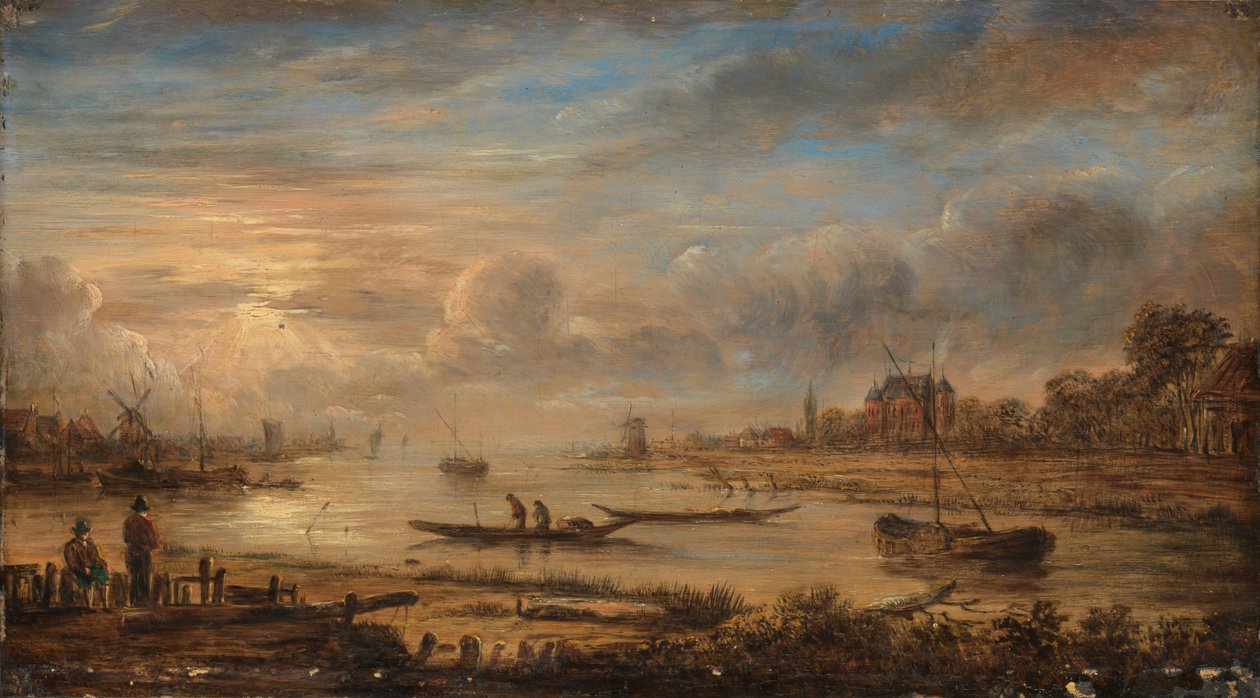 Flodudsigt ved solopgang af Aert van der Neer (copy after)