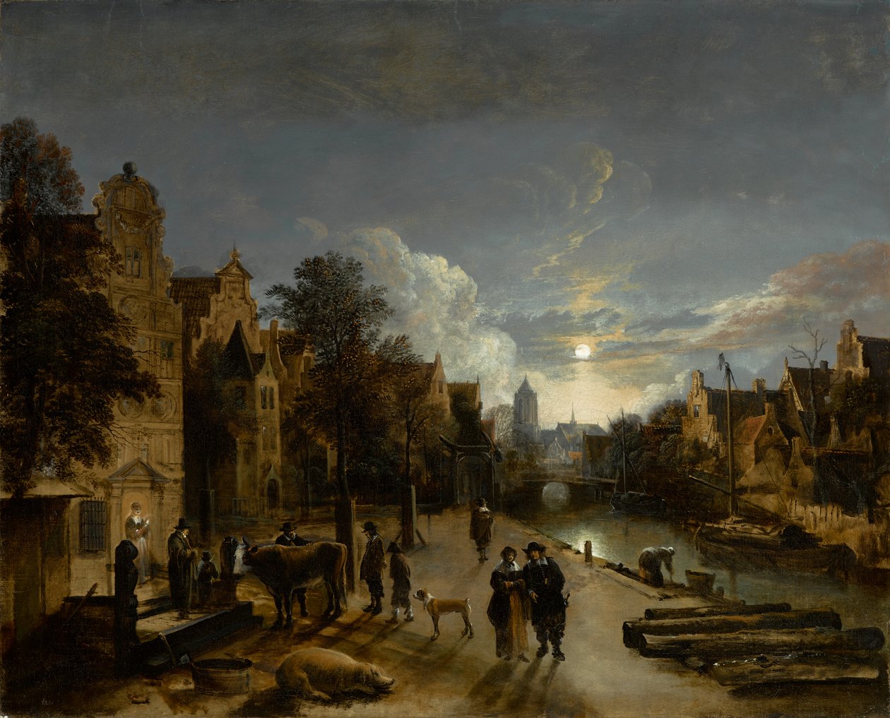 Kanalscene i måneskin, omkring 1660