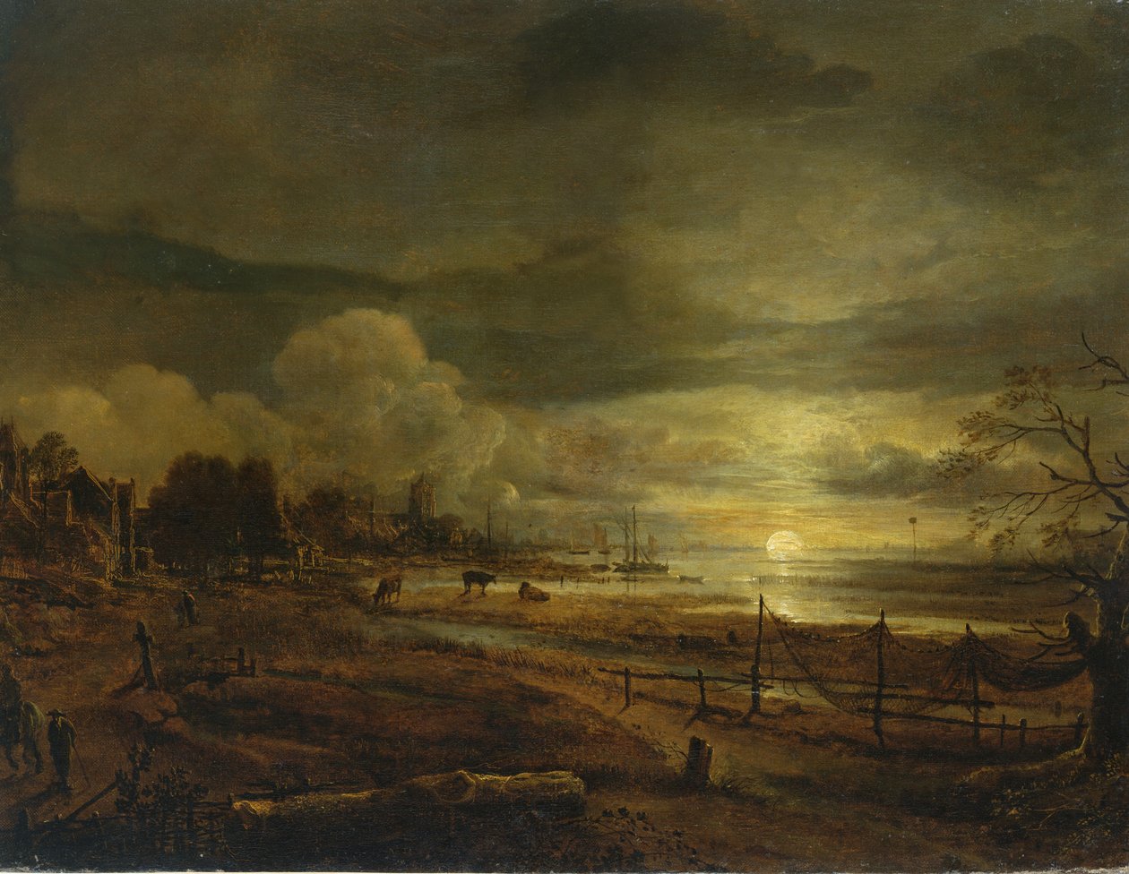 Kanal ved Moonrise af Aert van der Neer