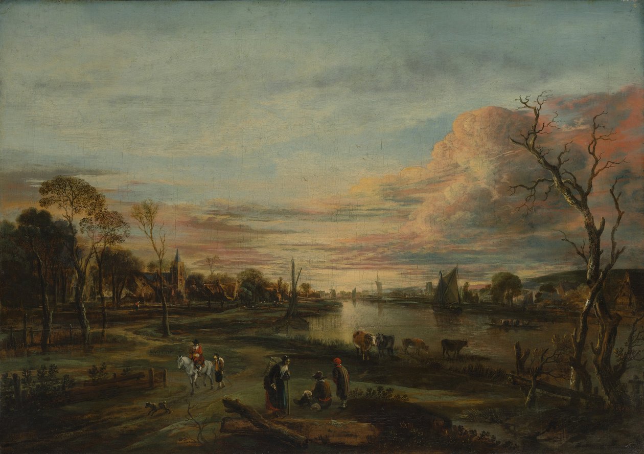 Landskab ved solnedgang, 1650