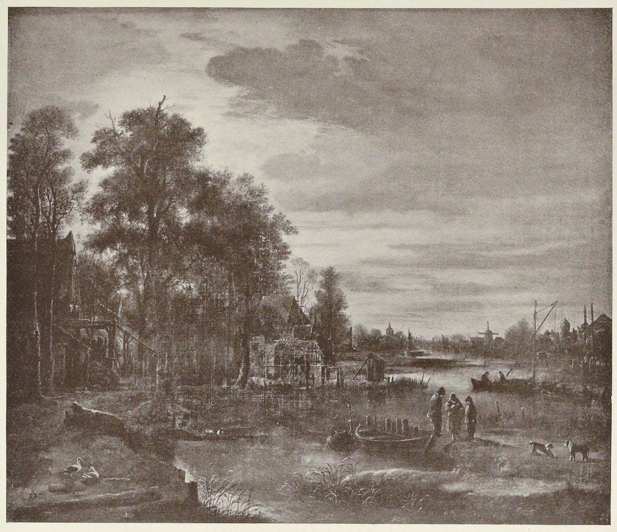 Måneskinsflodlandskab med figurer af Aert van der Neer