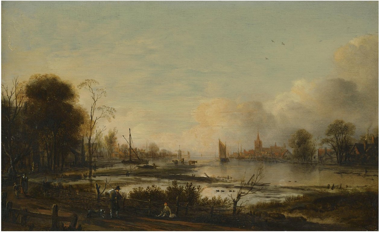 Flodlandskab med figurer af Aert van der Neer