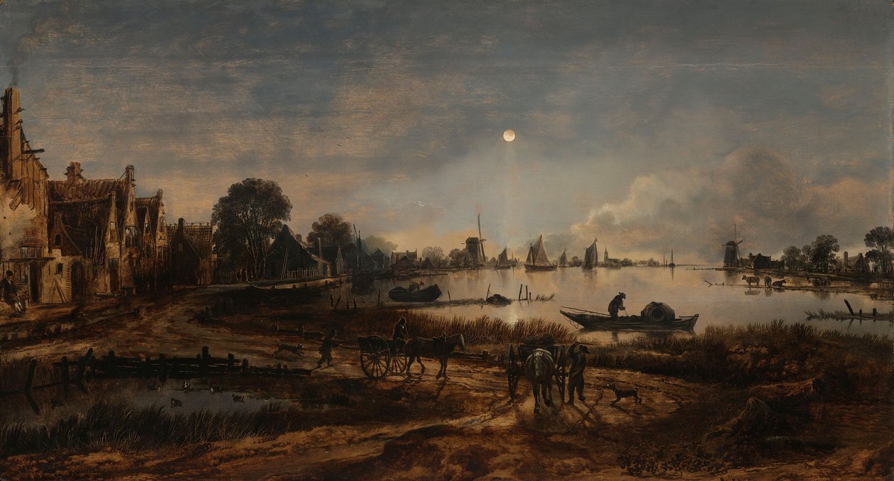 River View by Moonlight, ca. 1640-50 af Aert van der Neer