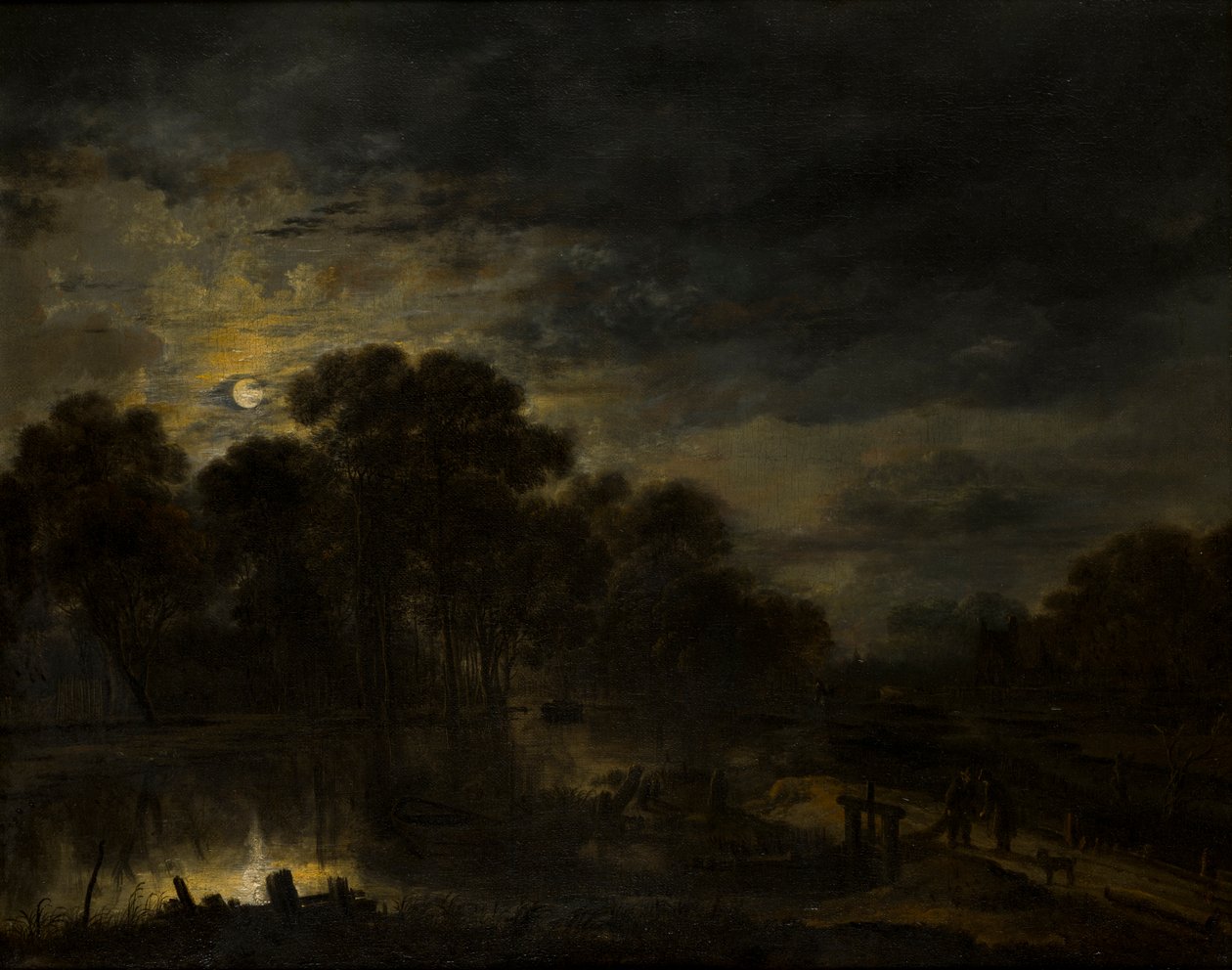 Flodlandskab af Moonlight, ca. 1623-77 (olie på lærred) af Aert van der Neer