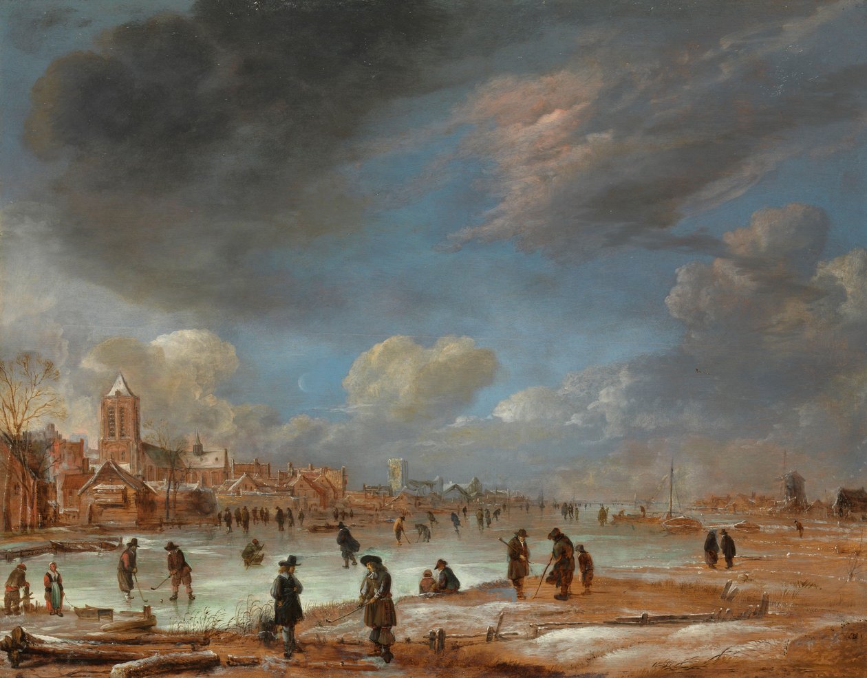 Flodudsigt om vinteren, 1655-60 af Aert van der Neer