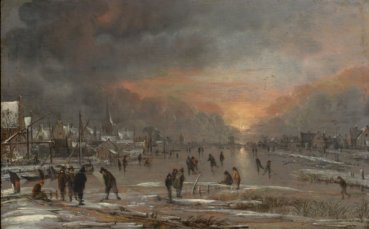 Sports on a Frozen River, ca. 1660 (olie på træ) af Aert van der Neer