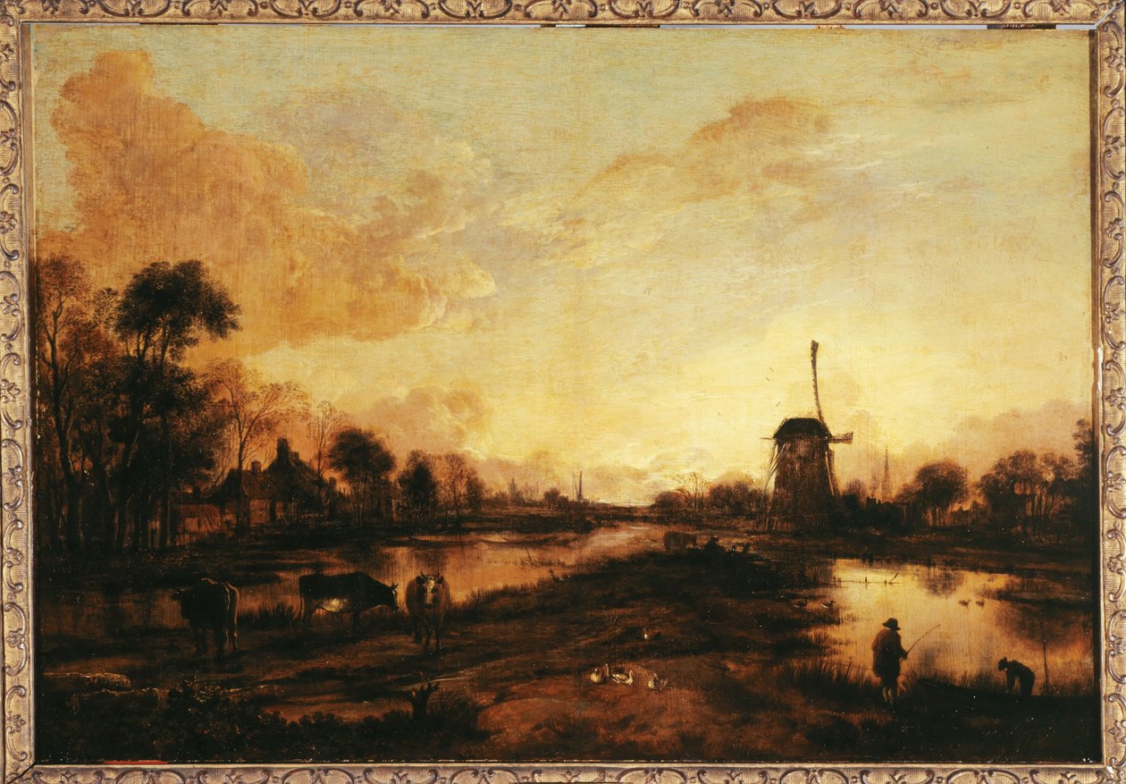 Solnedgang på Yssel, ca. 1645 (olie) af Aert van der Neer