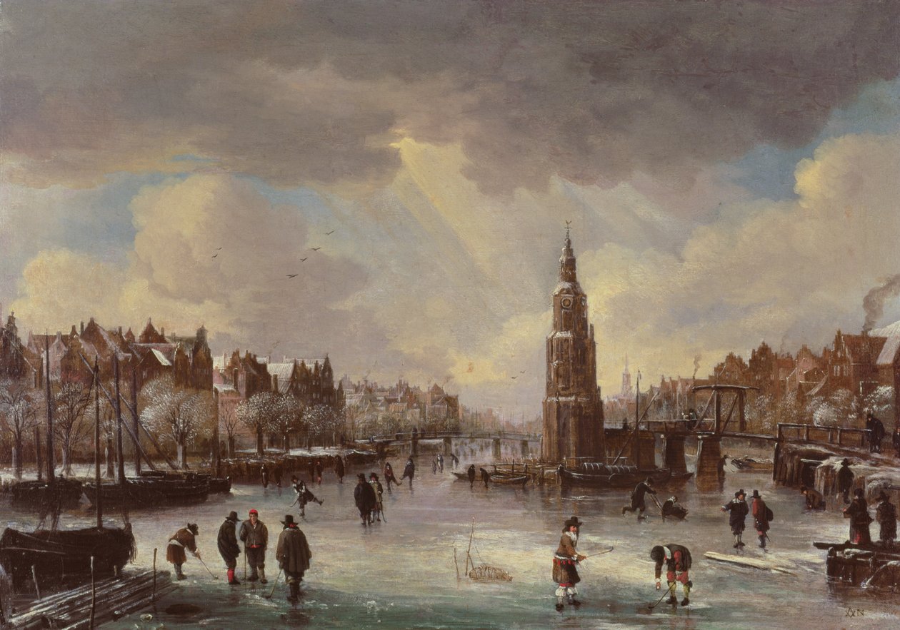 By ved en frossen flod af Aert van der Neer