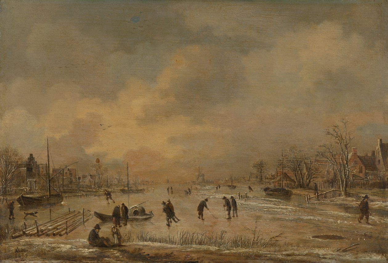 Vinterlandskab med huse af Aert van der Neer