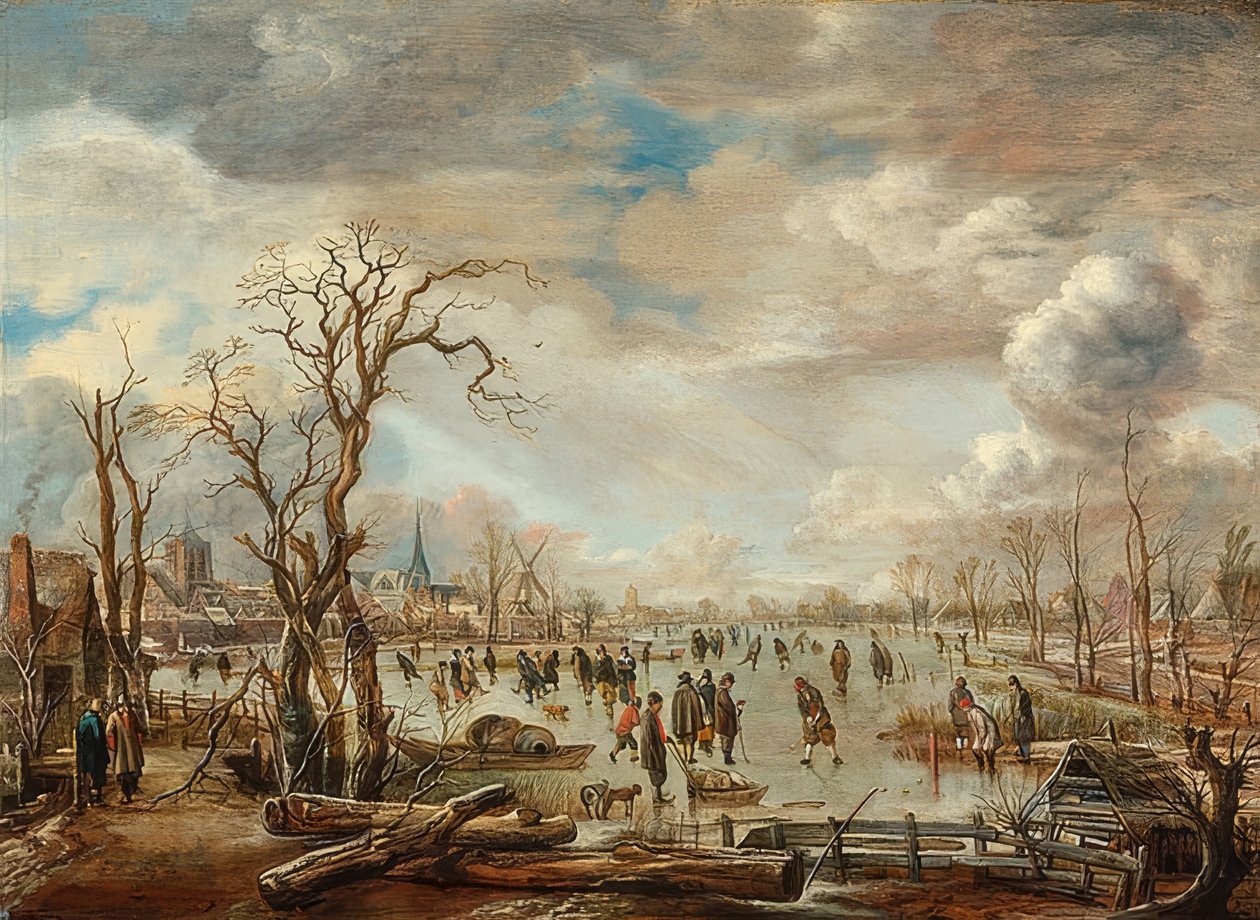 Vinterlandskab med isfornøjelse. Omkring 1655 af Aert van der Neer