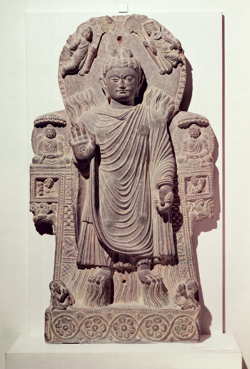 Buddha of the Great Miracle eller, Miracle of Sravasti, fra Paitava-klosteret, Kapisa-skolen, 3.-4. århundrede (skifer) af Afghan School