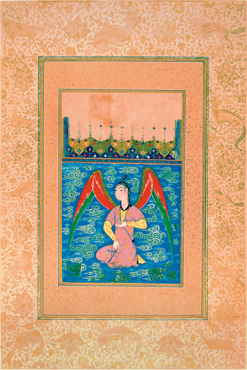 En luftbåren peri med en rosenkrans, ca. 1500 af Afghan School