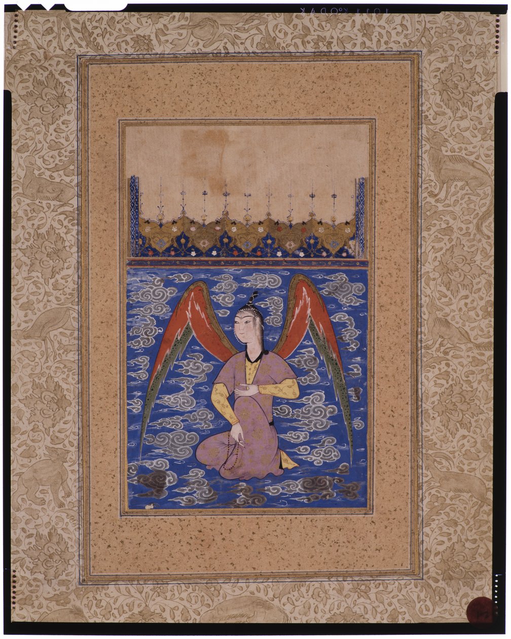 En luftbåren peri med en rosenkrans, ca. 1500 af Afghan School
