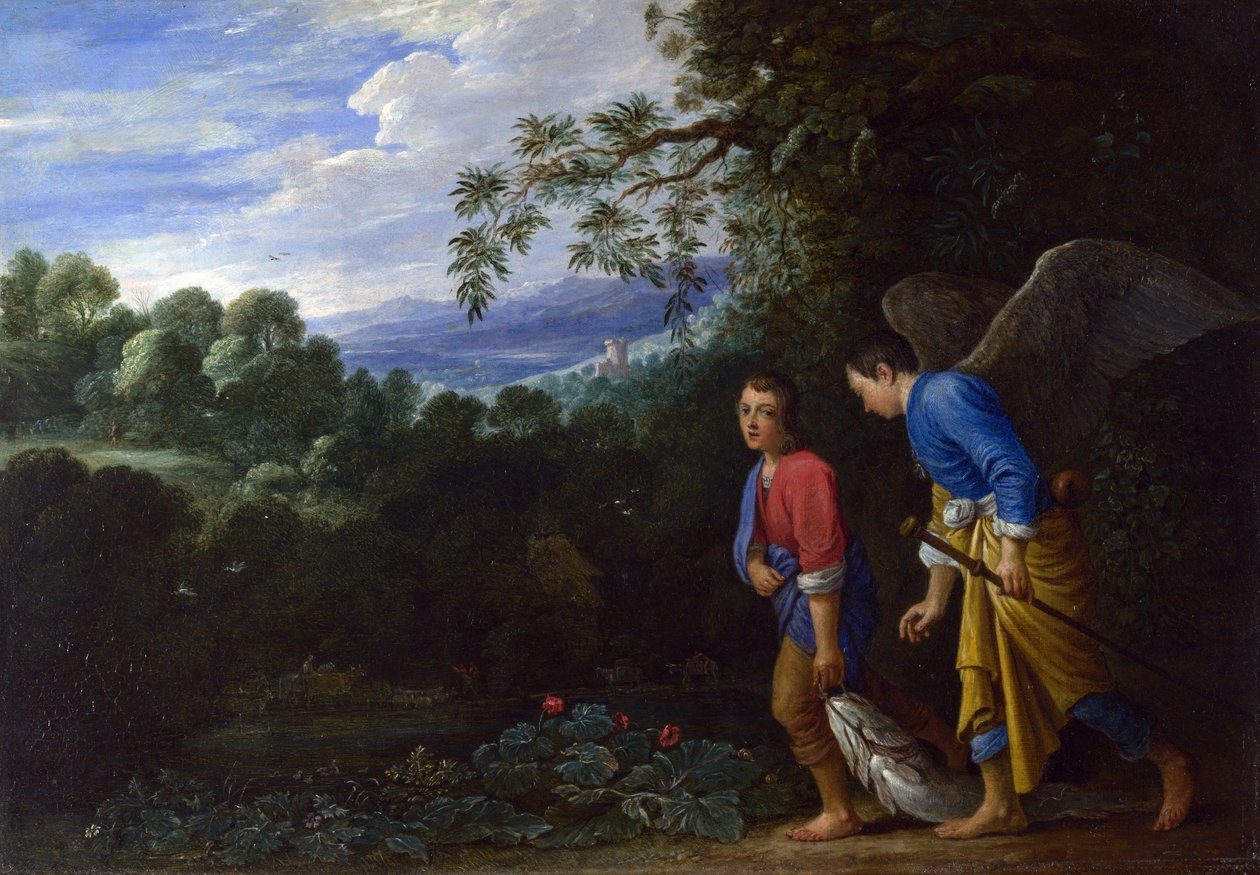 Tobias og ærkeenglen Raphael vender tilbage med fisken af After Adam Elsheimer
