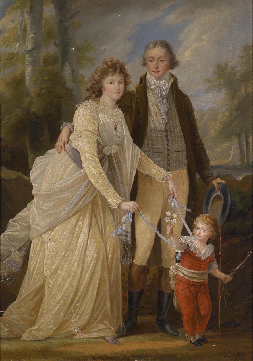 Prins Karl von und zu Liechtenstein (1765-1795) med sin kone Maria Anna Josepha, grevinde von Khevenhüller-Metsch (1770-1849) og deres søn Karl (1790-1865) af After Heinrich Füger