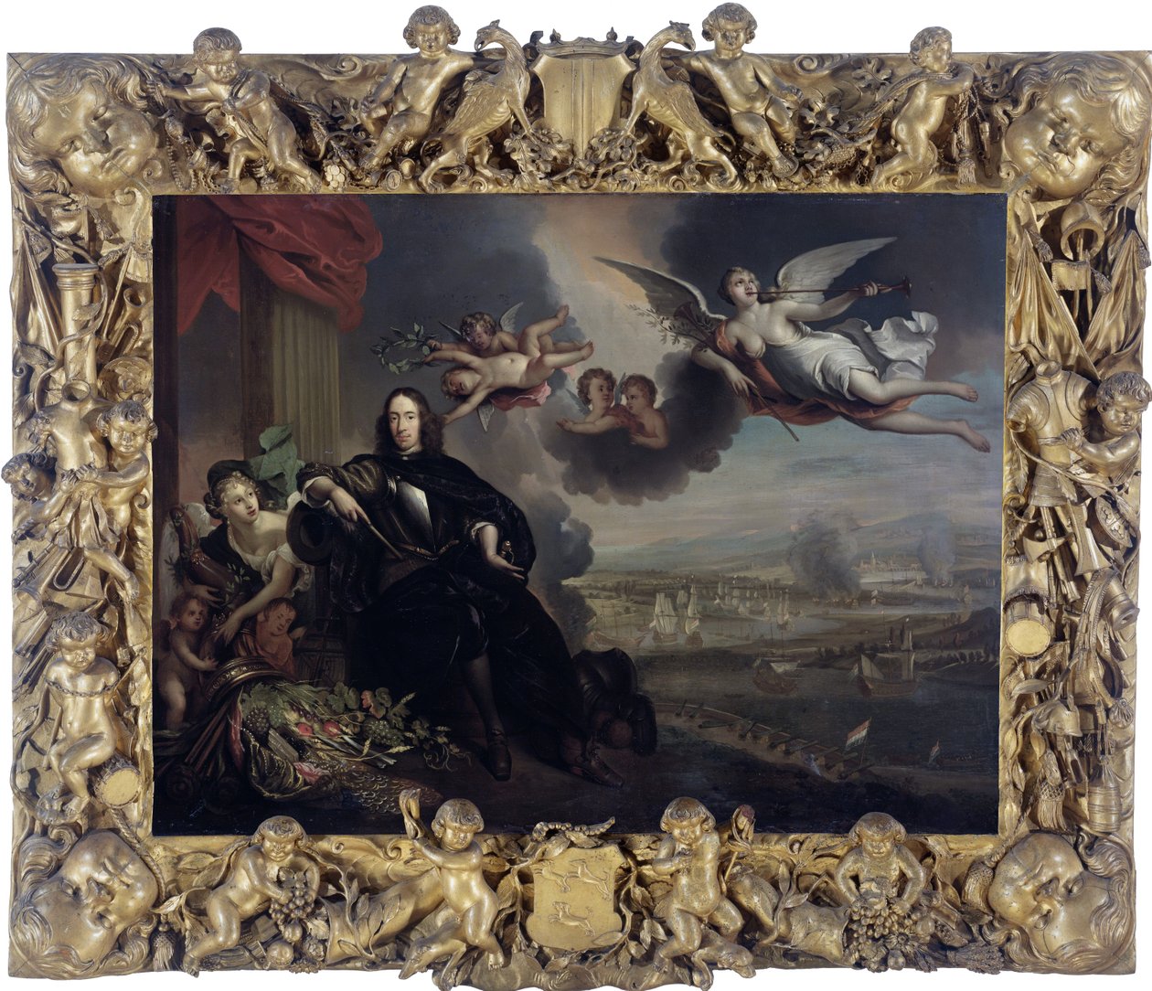 Apotheosen af Cornelis de Witt med angrebet på Chatham i baggrunden af After Jan de Baen