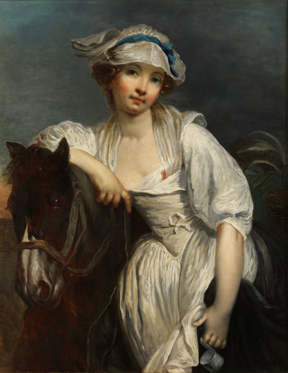 Ung pige lænet på halsen på en hest af After Jean Baptiste Greuze