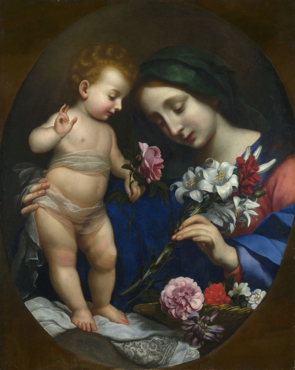 Jomfruen og barnet med blomster af after Carlo Dolci