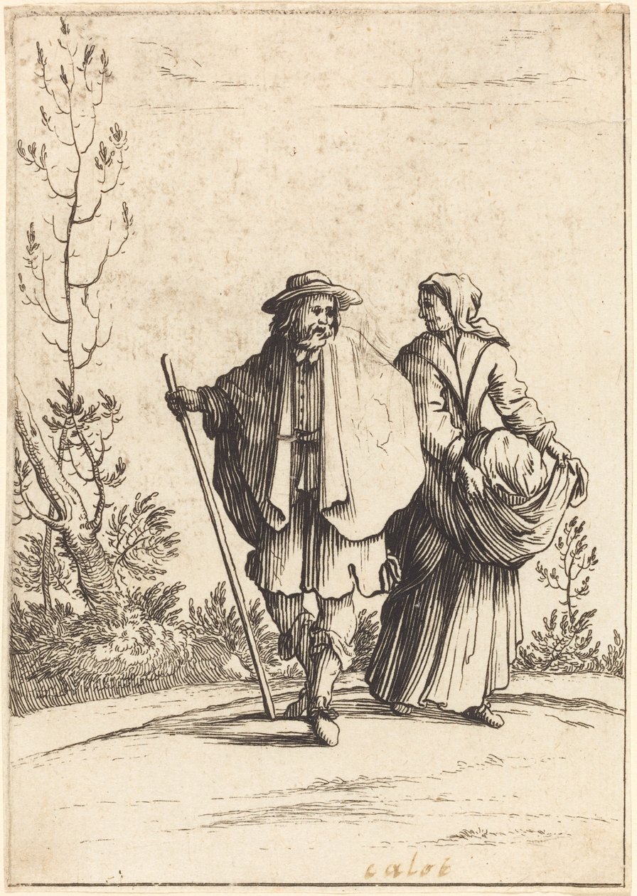 Tiggerpar, med landskab i baggrunden af After Jacques Callot