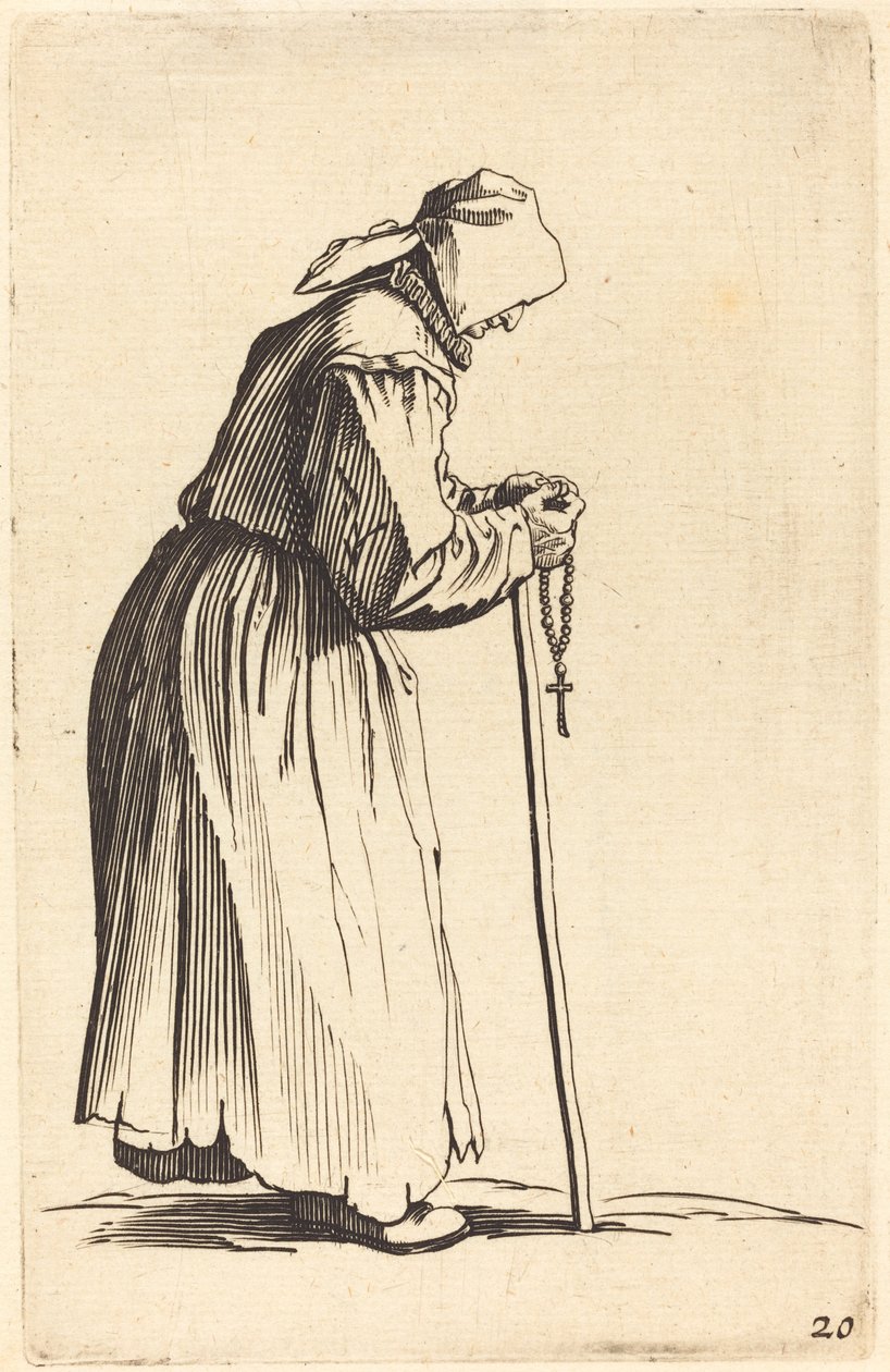 Tiggerkvinde med rosenkrans af After Jacques Callot