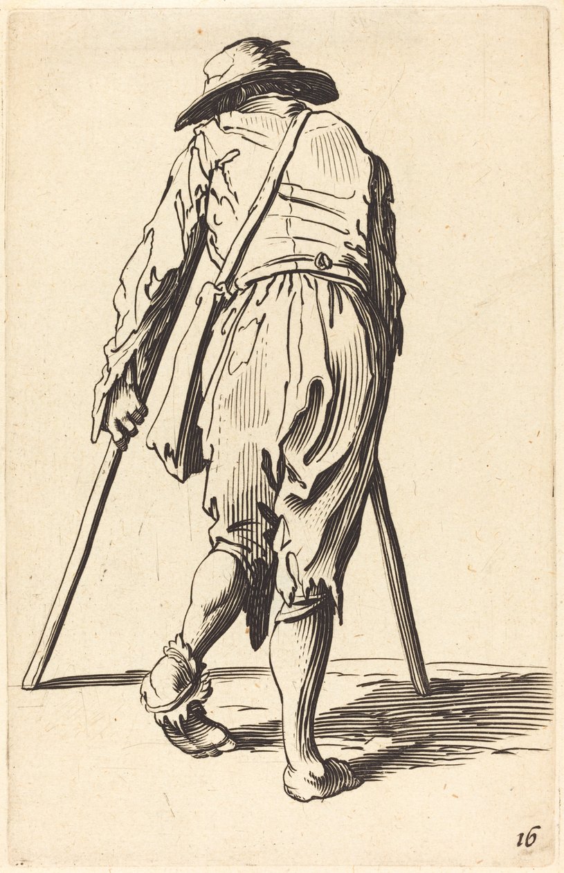 Tigger med krykker og hat, set bagfra af After Jacques Callot