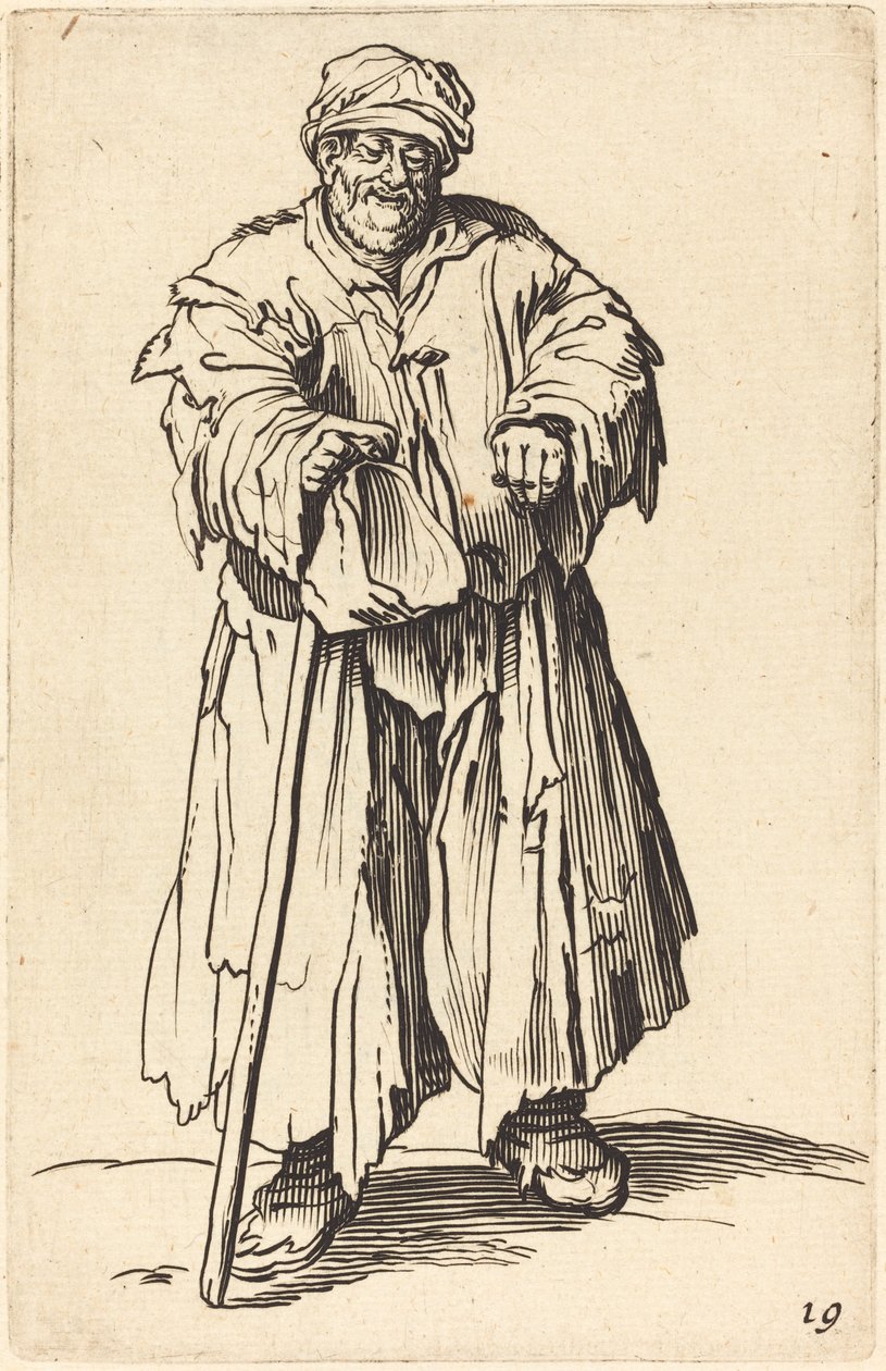 Fed tigger med nedslåede øjne af After Jacques Callot