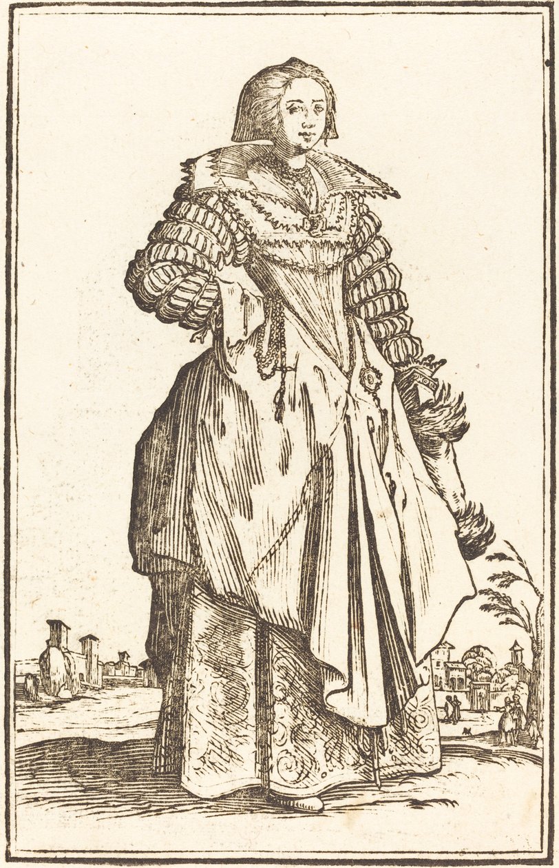 Ædel Kvinde med stor Krave af After Jacques Callot