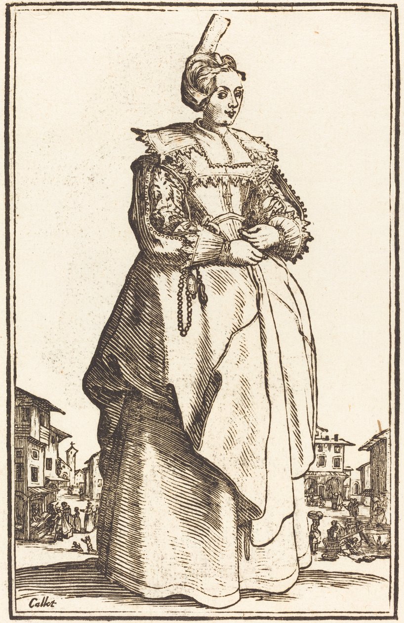 Ædel kvinde med en lille hat af After Jacques Callot