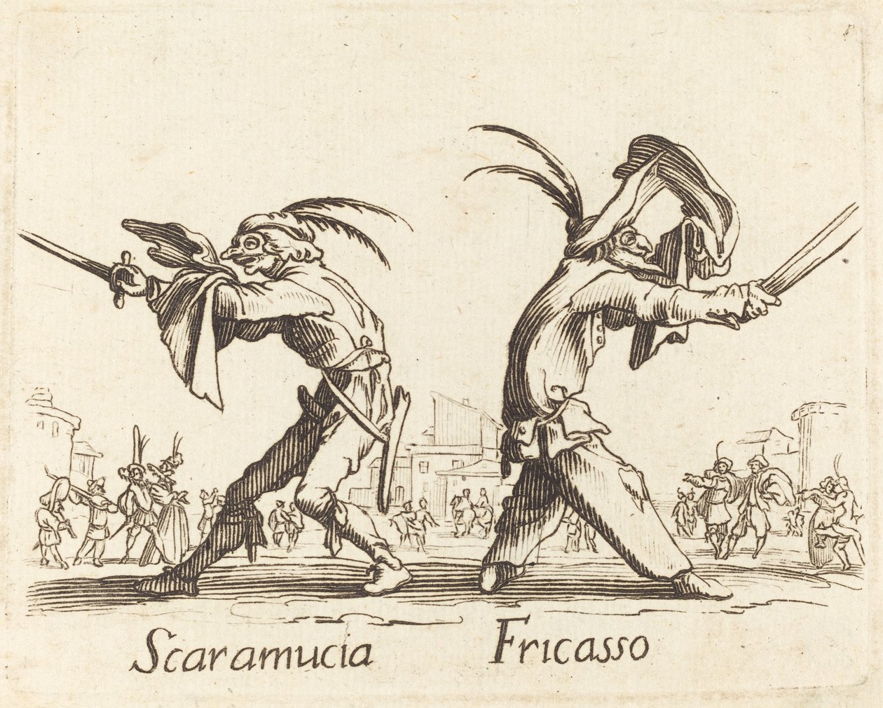 Scaramucia og Fricasso af After Jacques Callot