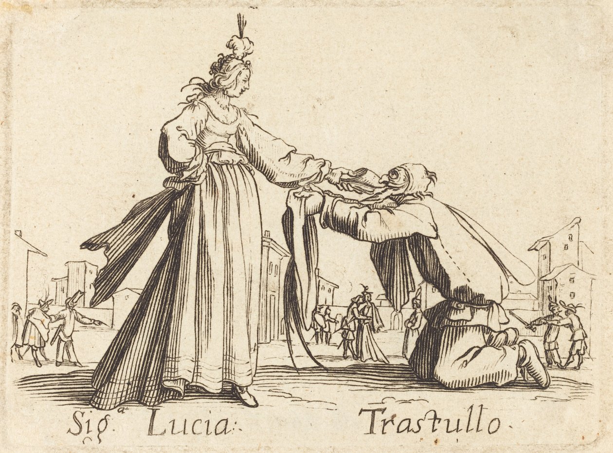 Tegn. Lucia og Trastullus af After Jacques Callot