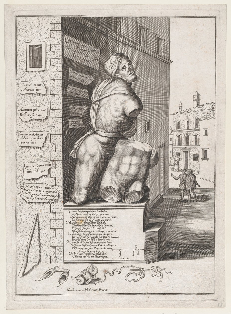 Statue af Pasquin i kardinal Ursinos hus, udgivet efter 1582., udgivet efter 1582. af After Nicolas Beatrizet.