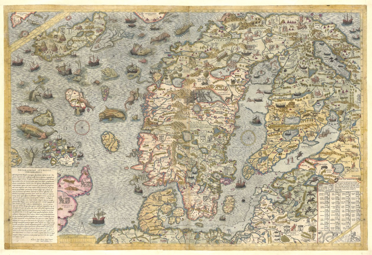 En tro gengivelse af Carta marina (et vægkort over Skandinavien af Olaus Magnus udgivet i 1539) af After Olaus Magnus